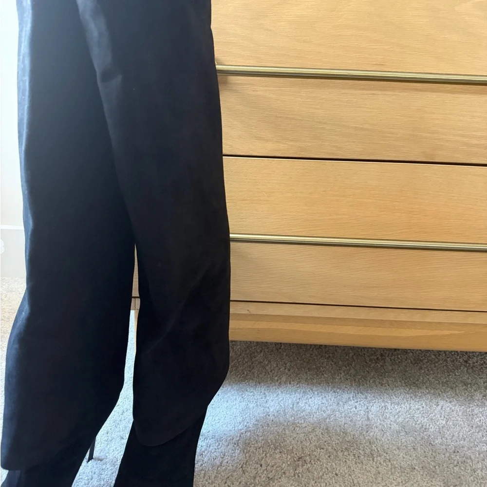 Balmain Ariel Black Over-the-Knee Suede Pointed-Toe Stiletto Boots